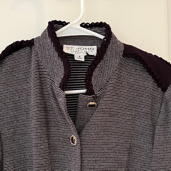 St. John Striped Knit Cardigan in Black and White - Picture 4 of 8